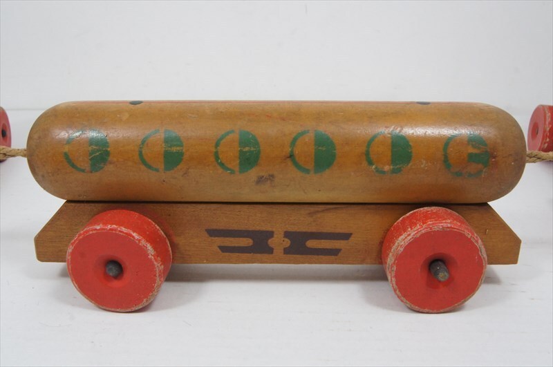 Wooden Toy 木製 列車 3両 昭和レトロ 当時物 日本製 木のおもちゃ 乗り物 木製玩具 箱付 雑貨_画像4