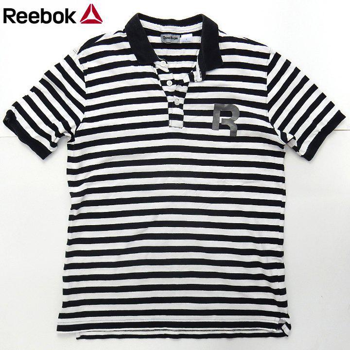 【中古】リーボック 半袖ポロシャツ ホワイト×ブラック ボーダー サイズL Reebok_画像1
