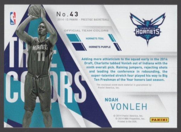 14-15 Panini Prestige Prime Noah Vonleh Patch /25の画像2