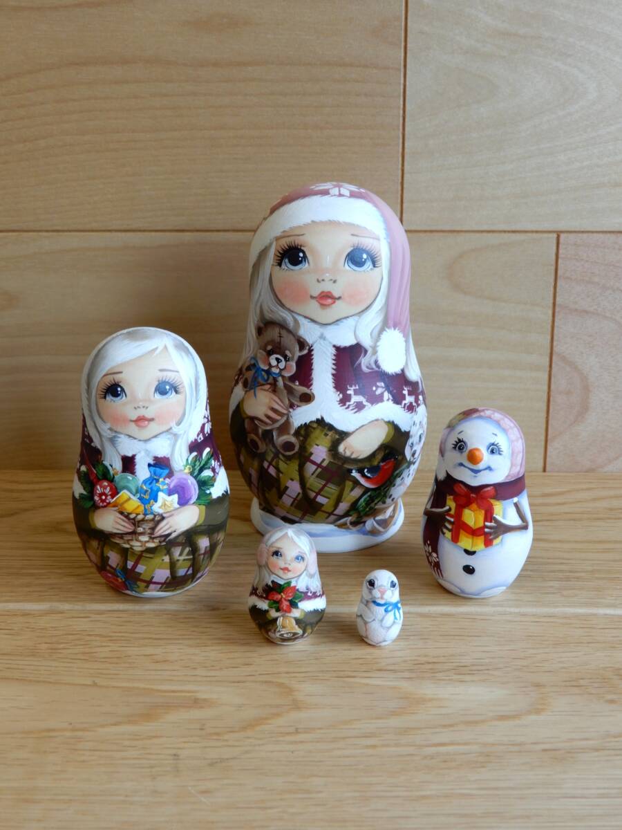 ★スヴェトラーナ・ニコラエヴァ　マトリョーシカ　～ ピンクのタータンチェック 〜　作家もの　matryoshka nesting dolls