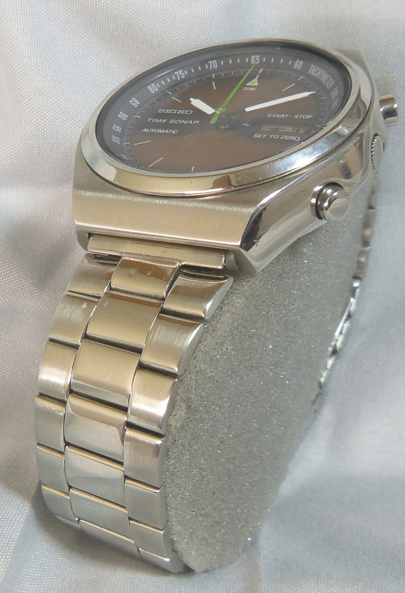 中古 セイコー タイムソナー 7015-0610 OH完了 Pre-owned SEIKO TIME SONAR Just Overhauled Silver Skelton Brown_a_画像4