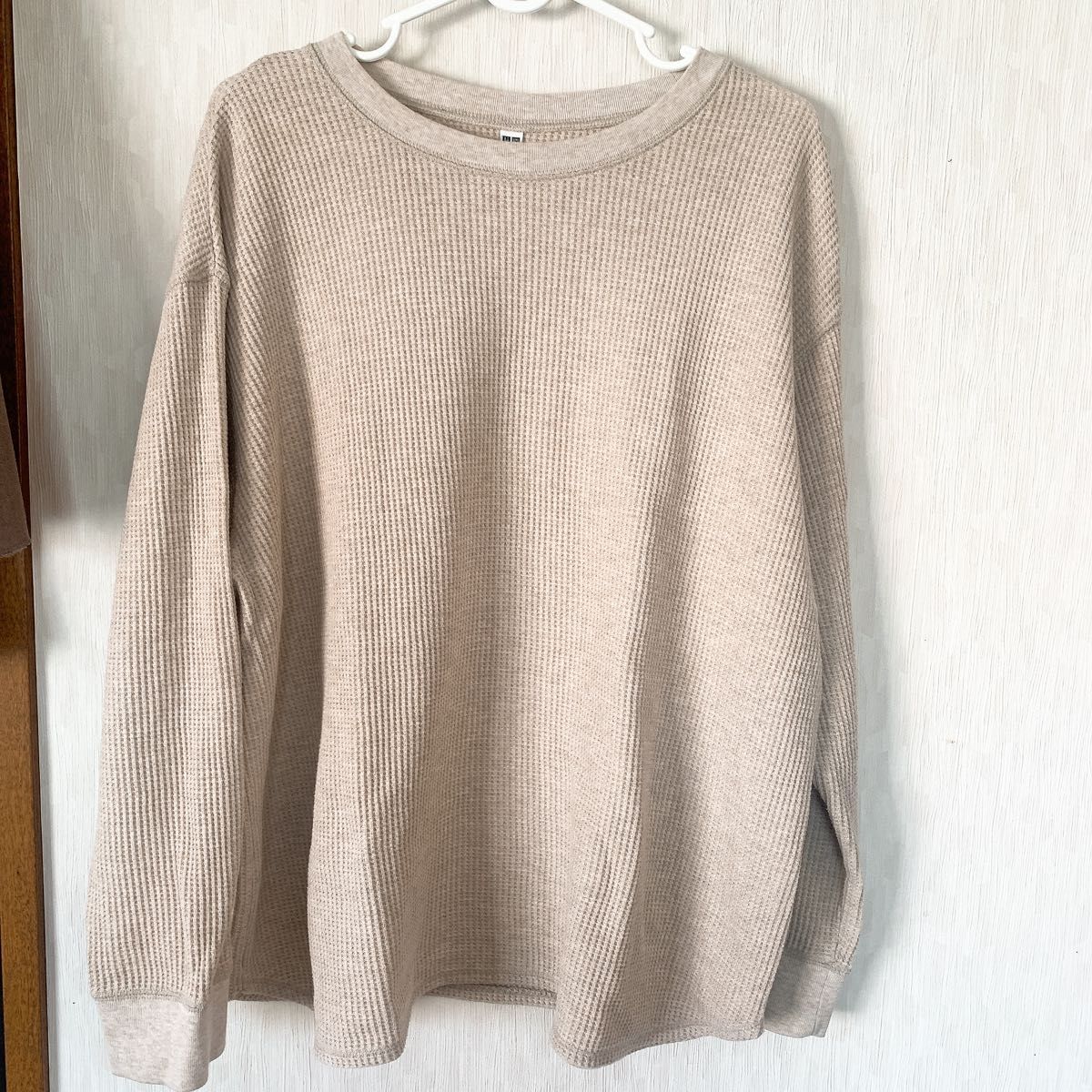 ユニクロ　UNIQLO ワッフルクルーネックt  ベージュ　3XL  カットソー ロンT クルーネック