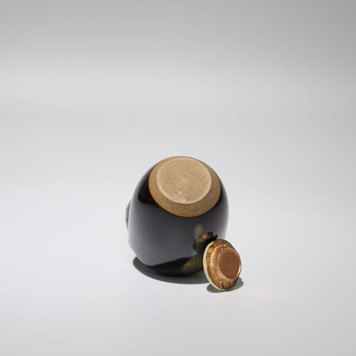 膳所燒 肩型流釉 茶入 茶道具 箱なし 共布 時代物 陶器 瓷器の画像8