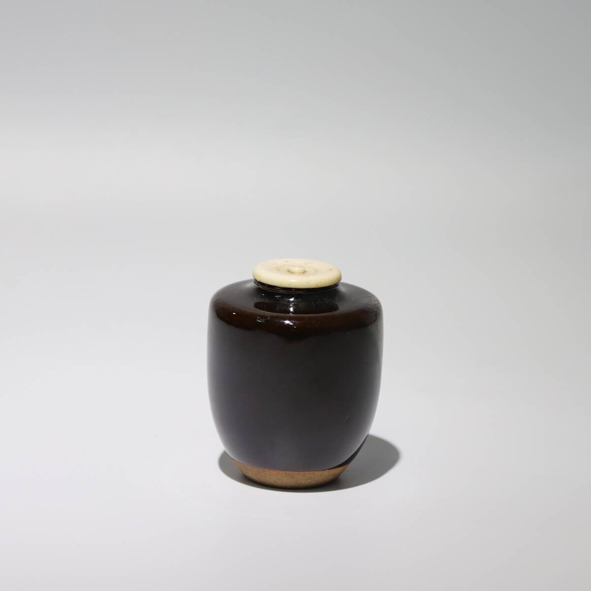 膳所燒 肩型流釉 茶入 茶道具 箱なし 共布 時代物 陶器 瓷器の画像5