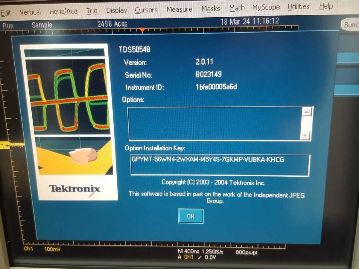 [NBC] Tektronix TDS5054B ディジタルオシロスコープ 500MHz, 4ch, 5GS/s Digital Phosphor Oscilloscope (中古 3149)_画像2