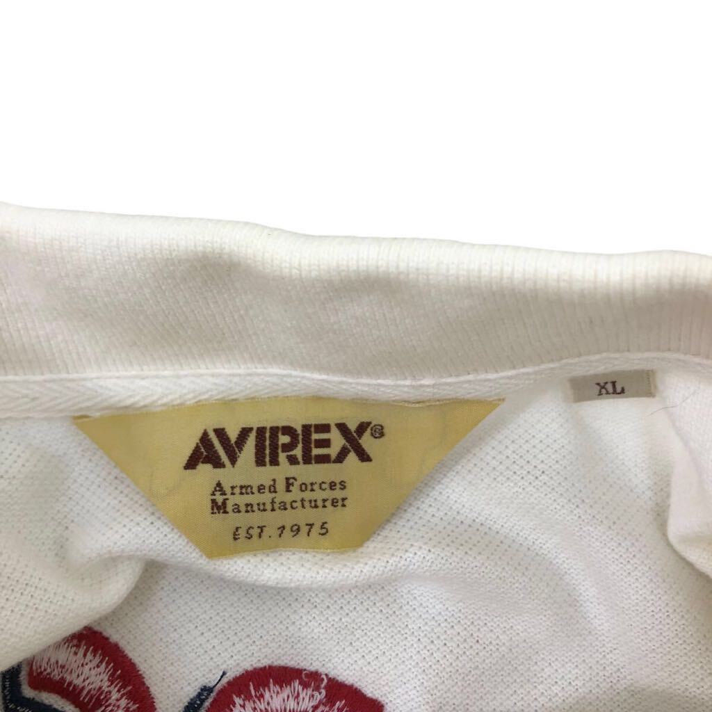 H721⑨ 大きいサイズ AVIREX アヴィレックス 半袖 鹿の子 ポロシャツ プルオーバー トップス 刺繍 TOMCAT 白系 綿 メンズ XL_画像10