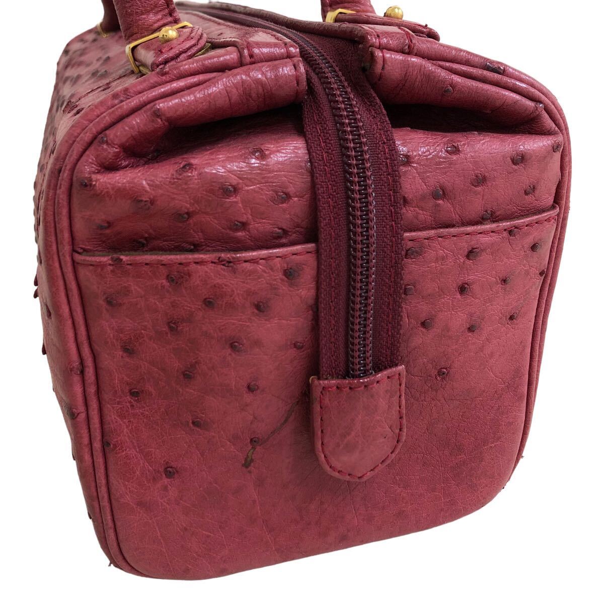 B380 オーストリッチ JRA認定 ハンドバッグ かばん カバン 鞄 バッグ BAG 本革 エキゾチックレザー 皮革 ダチョウ レッド 赤 レディース の画像6