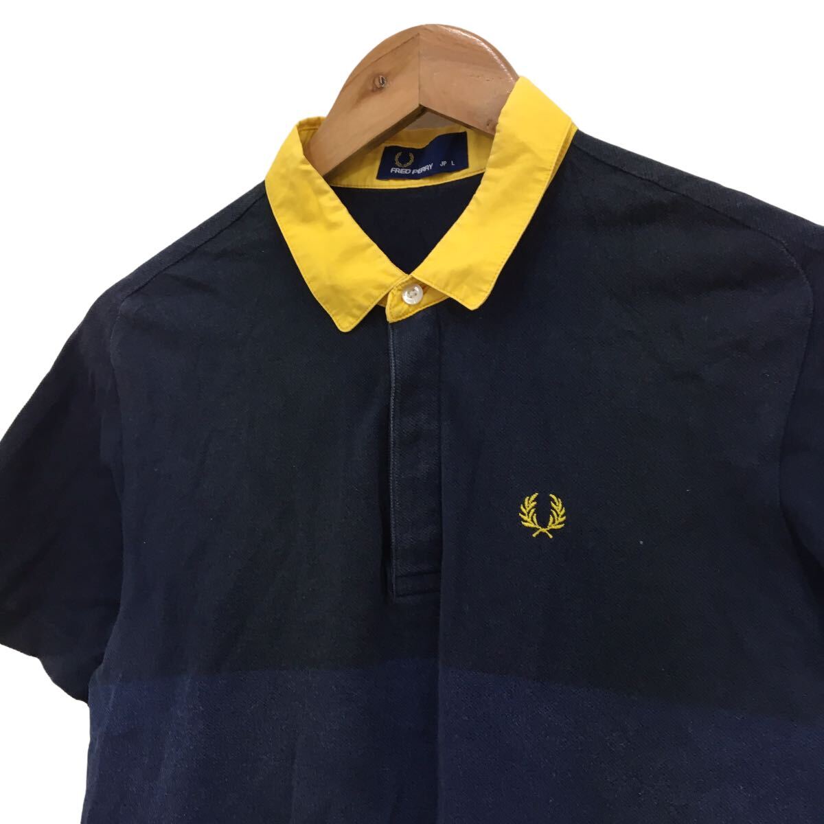 NC216 FRED PERRY フレッドペリー 半袖 ポロシャツ シャツ トップス カットソー メンズ L ネイビー 紺 コットン 綿 100%_画像3