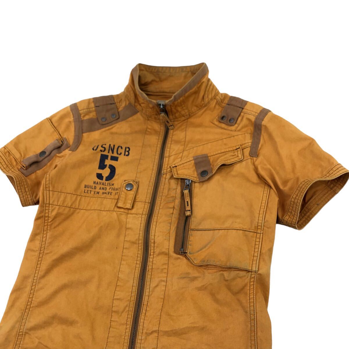 H717 AVIREX アヴィレックス 半袖 テーピング デザイン ミリタリー ジャケット シャツジャケット 羽織り オレンジ系 綿100% メンズ Mの画像2