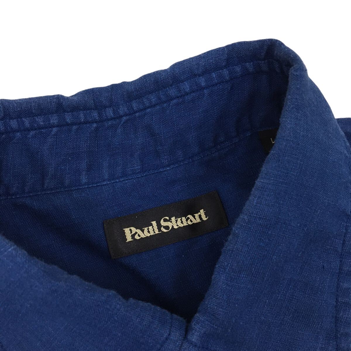NC219 Paul Stuart ポールスチュアート リネン 半袖 シャツ カジュアルシャツ トップス メンズ L ブルー 青 麻 100%_画像6