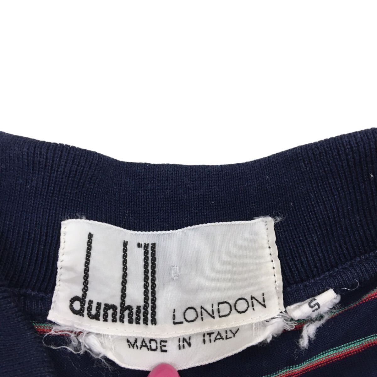 ND175-16 イタリア製 dunhill ダンヒル 半袖 ポロシャツ トップス プルオーバー ハーフボタン コットン 綿100% ネイビー系 総柄 メンズ S_画像7