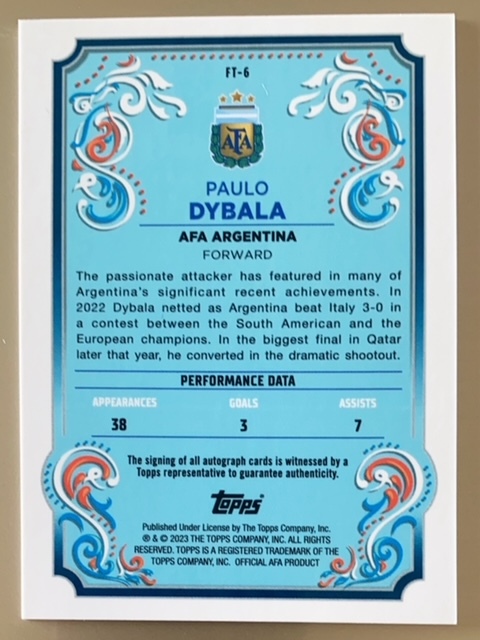2023 Topps Argentina Fileteado Fileteado Autographs #FT6 Paulo Dybalaの画像2