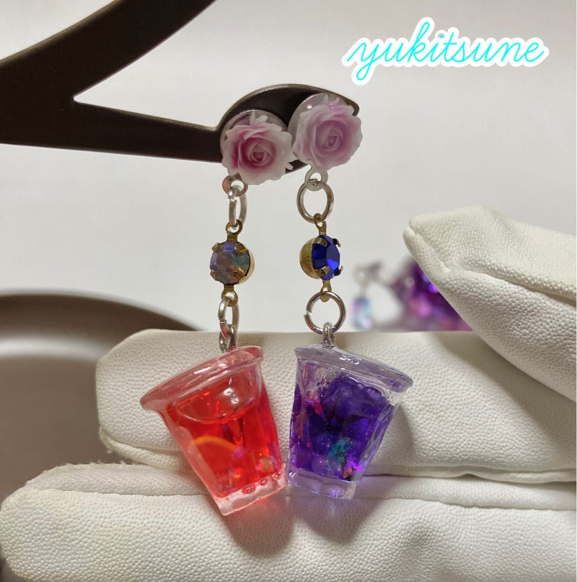 No 152】ハンドメイド マロウティー ティーポット グラス ピアス No 152】ハンドメイド マロウティー ティーポット グラス ピアス