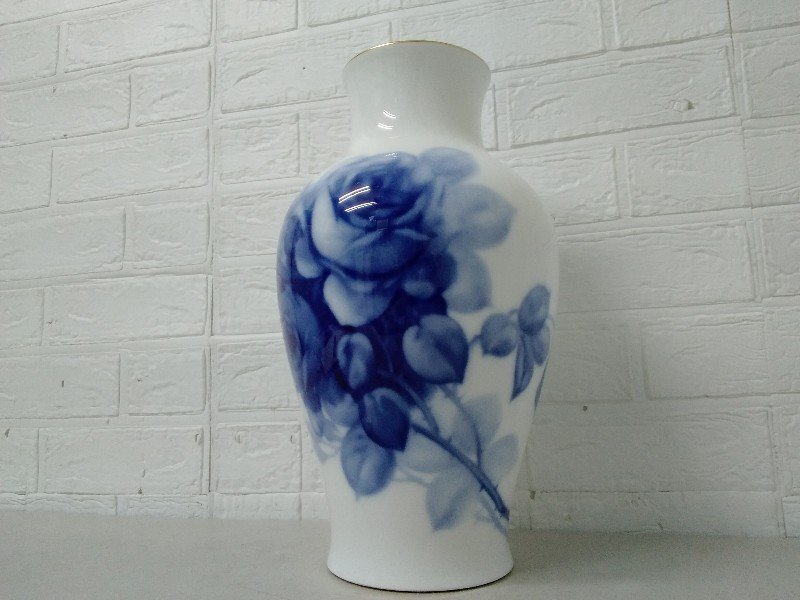 1 OKURA CHINA ブルーローズ 花生 花びん 花瓶 大倉陶園 花器 高さ約345㎜ インテリアの画像3