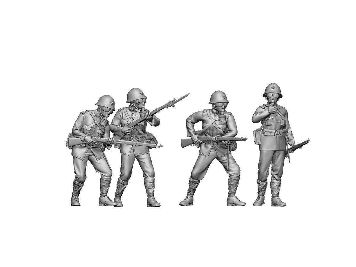 1/72 レジンキット 未塗装 WWⅡ 日本陸軍 兵士フィギュア 防毒マスク 4体 vol.5 【同梱可能】 240415の画像2
