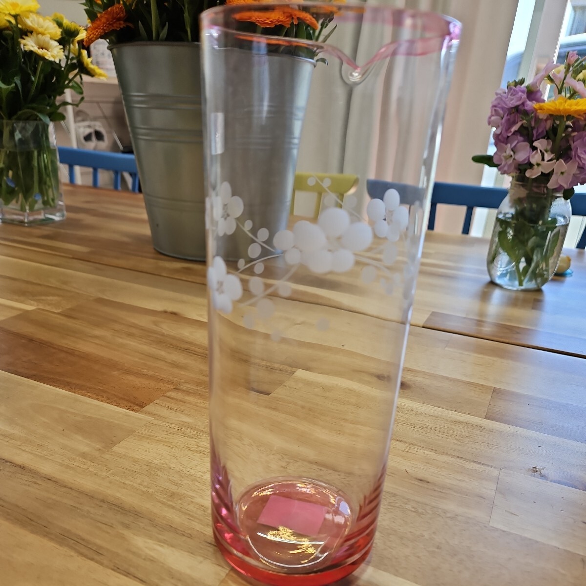 東洋ガラス創作切子  日本製 桜柄 オペロンカラフェ ピッチャー 花瓶にも の画像2