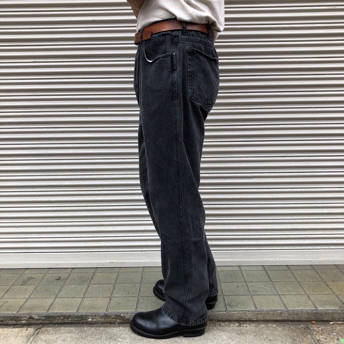 90s カナダ製 AUTHENTIC Jeans ブラックデニムパンツ ヴィンテージ ブラック アメリカ古着 黒 90cm テーパード W36 80s Lサイズ_画像4
