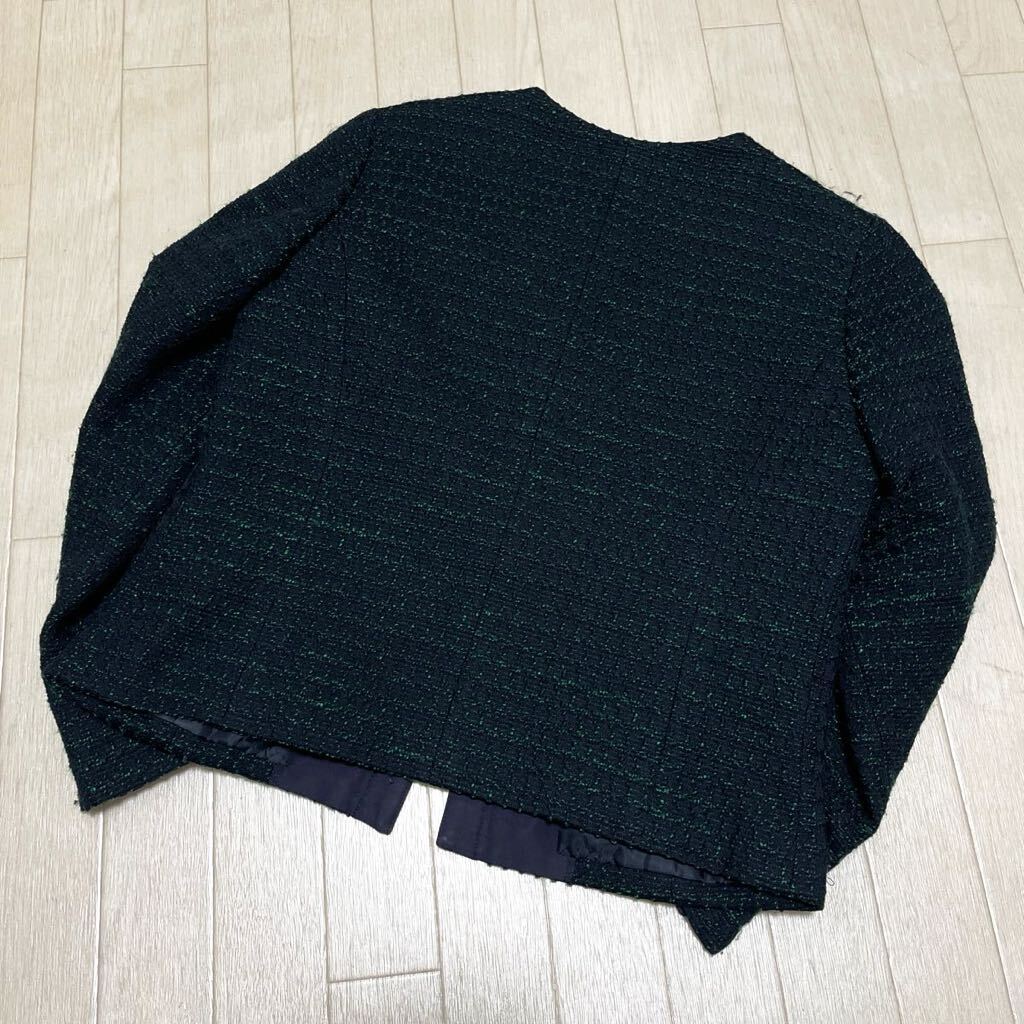 和296★ Demi Luxe BEAMS デミルクス ビームス セットアップ ノーカラージャケット スカート ホック 38 グリーン ネイビー レディース_画像3