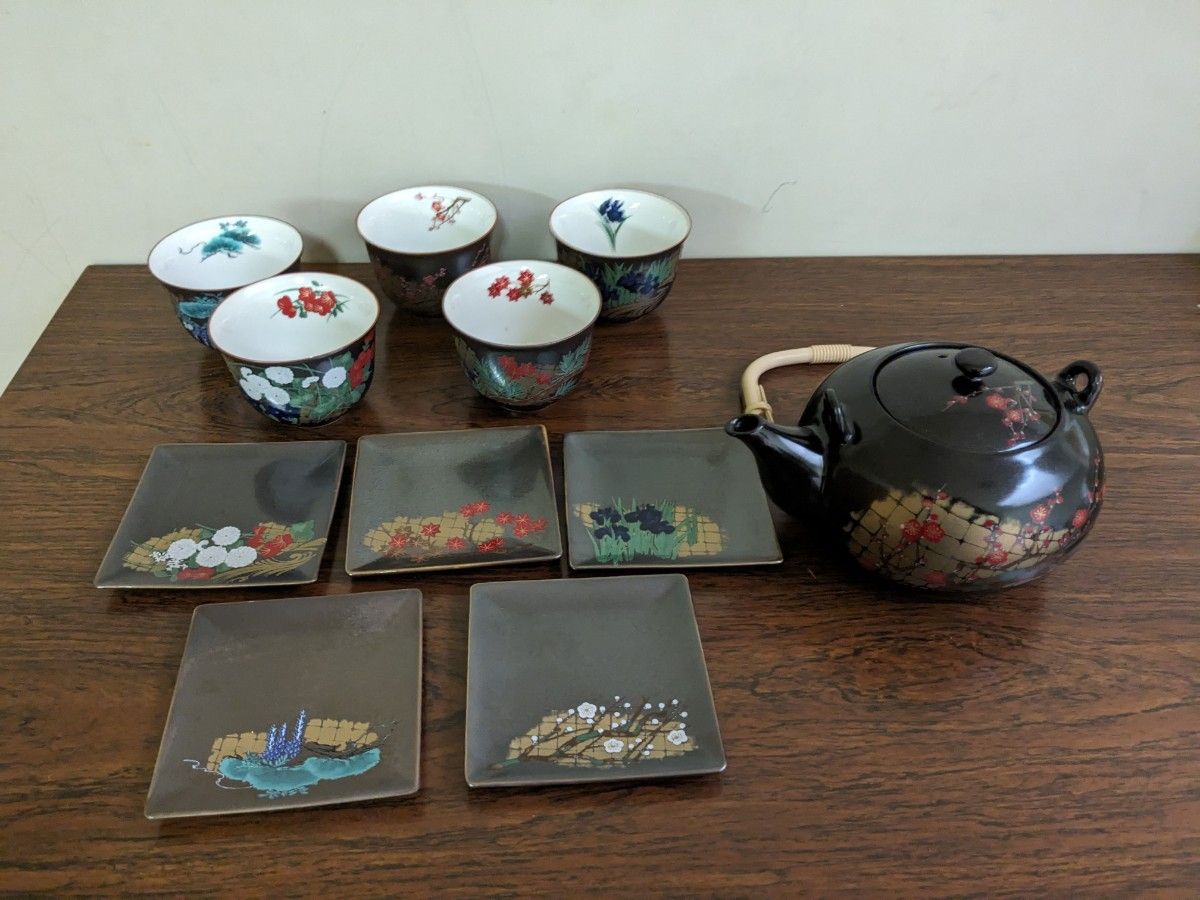 茶菓揃 華光琳 茶器 湯呑 銘々皿 急須　煎茶道具 絵変5客セット