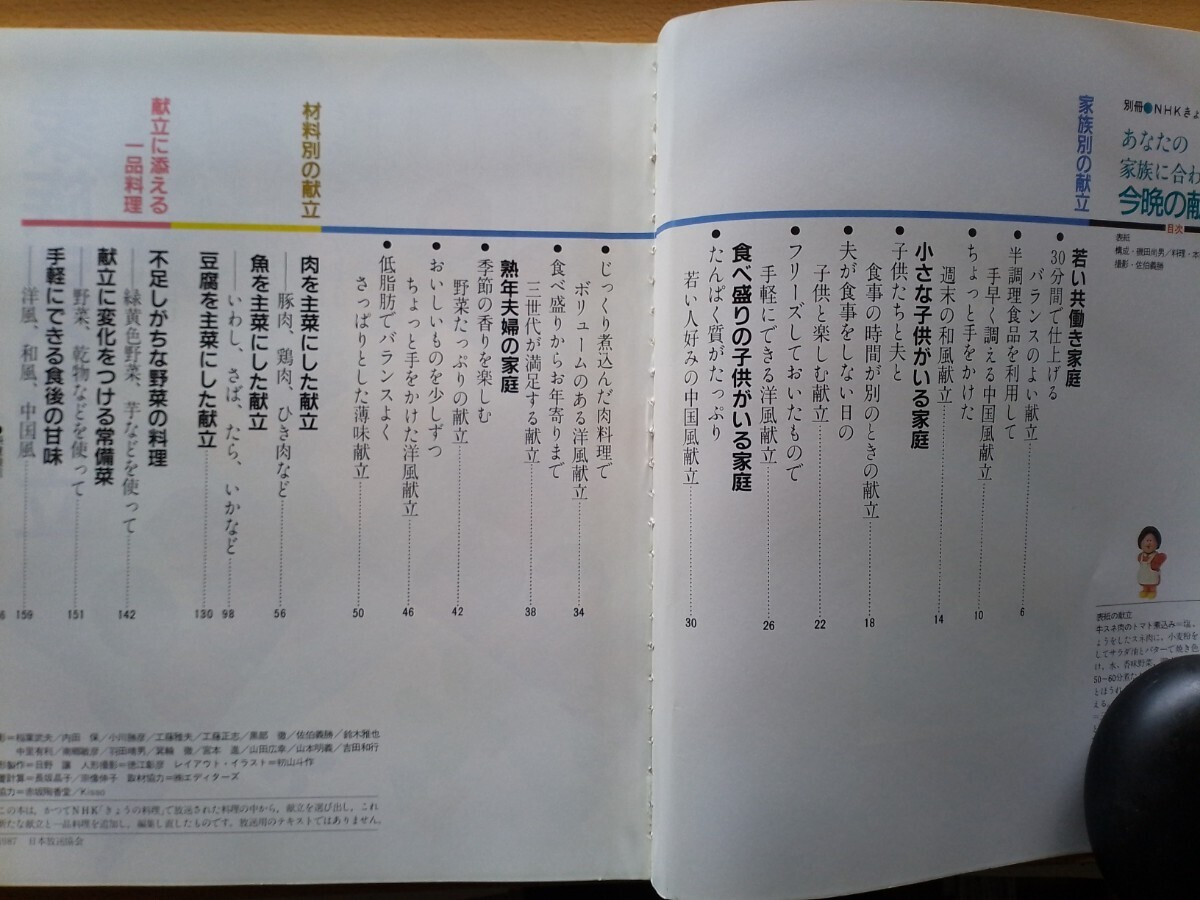 即決 別冊 NHKきょうの料理 今晩の献立 昭和62年 80年代 家庭料理レシピ 赤堀千恵美/上野万梨子/臼田素娥/江上栄子/岡崎初子/門間和子_画像2