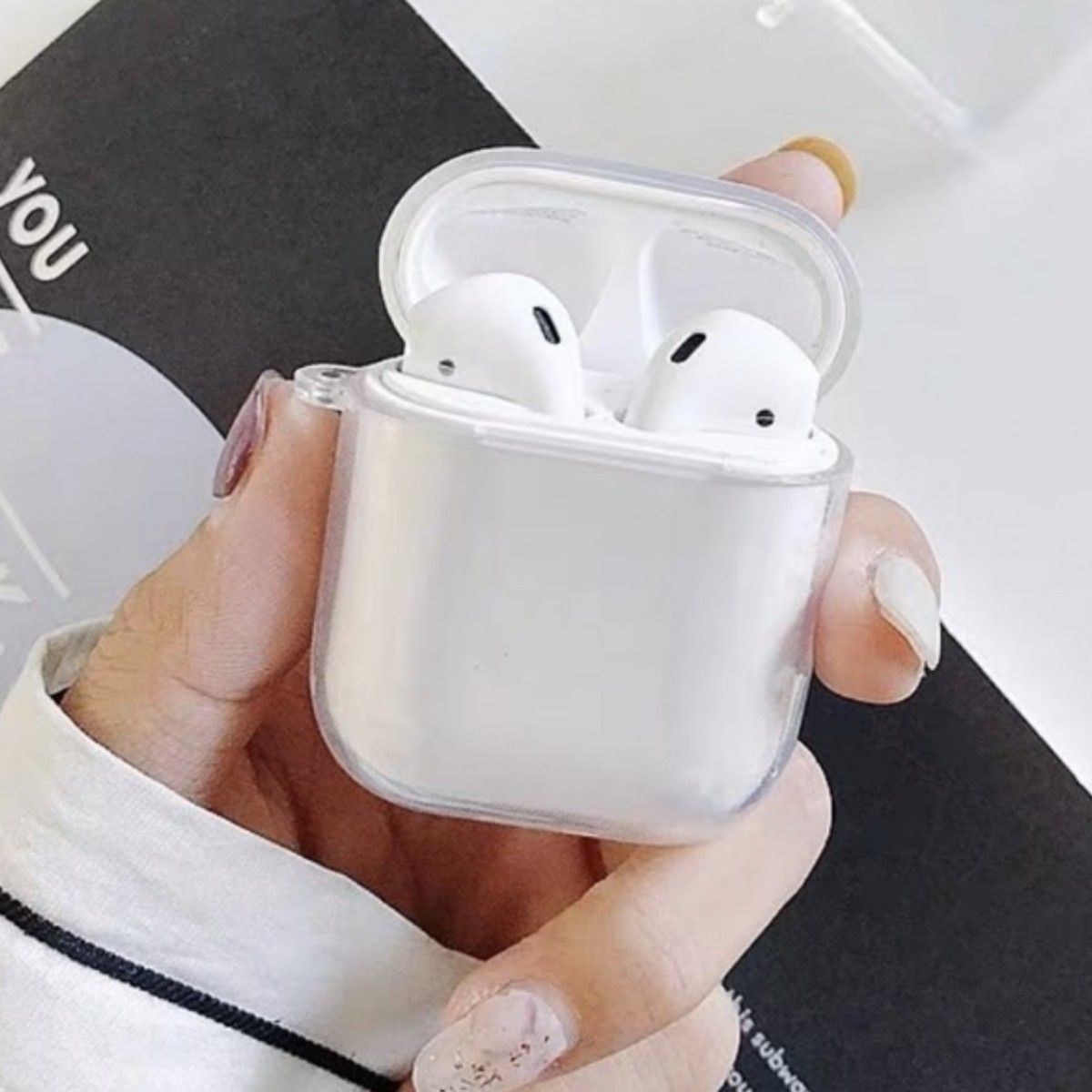 AirPods1 AirPods2 ケース カバー クリア 透明 おしゃれ シンプル カラビナ ダストカバーシール 韓国 新品