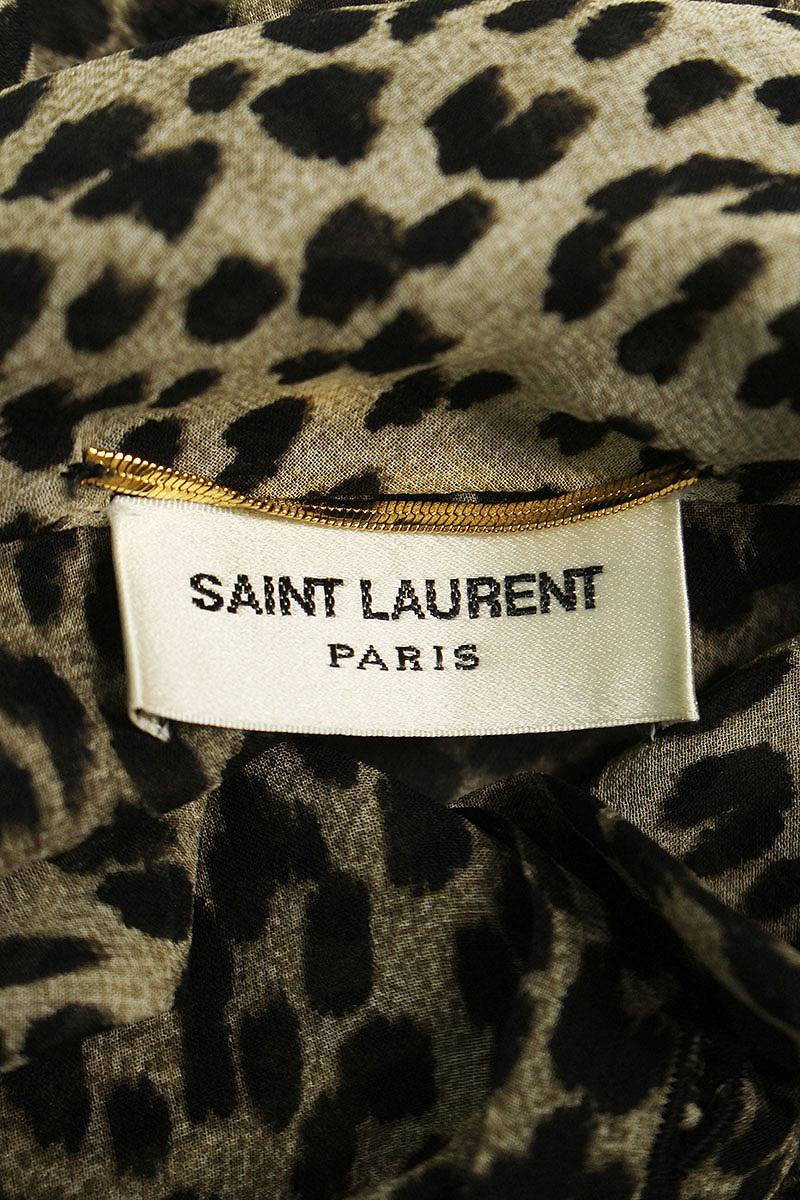  солнечный rolan Париж SAINT LAURENT PARIS 339506 YA02D размер :F34 Leopard рисунок la Париж e шелк рубашка с длинным рукавом б/у BS99