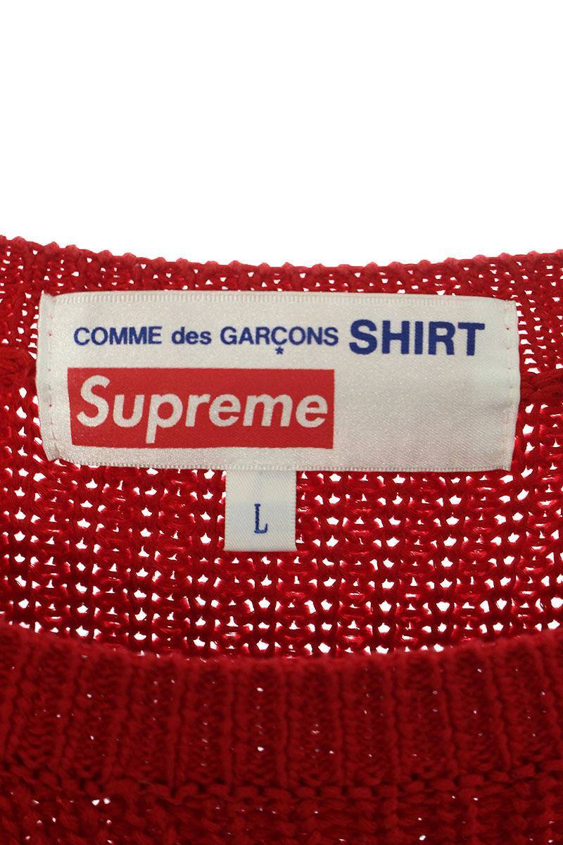 シュプリーム SUPREME コムデギャルソンシャツ 18AW Cotton Sweater サイズ:L フロントロゴプリントローゲージニット 中古 SB01_画像3