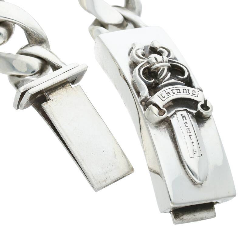 クロムハーツ Chrome Hearts ID DBL FLRL DGGR/ダブルIDフローラルハートダガー シルバーブレスレット 中古 SS07_画像5