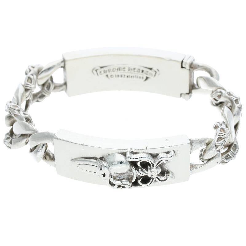 クロムハーツ Chrome Hearts ID DBL FLRL DGGR HEART/ダブルIDフローラルダガーハート シルバーブレスレット 中古 SS07_画像1