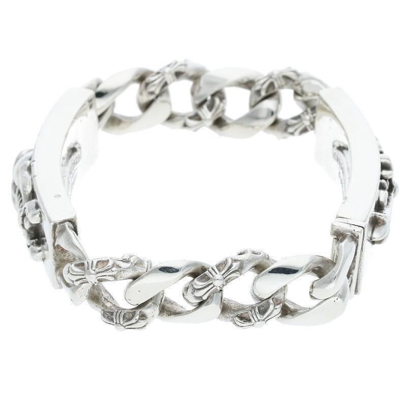 クロムハーツ Chrome Hearts ID DBL FLRL DGGR HEART/ダブルIDフローラルダガーハート シルバーブレスレット 中古 SS07_画像5