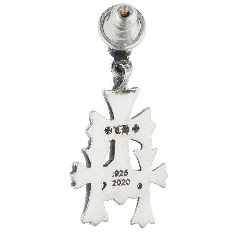 クロムハーツ Chrome Hearts 3 CH CROSS DROP/トリプルCHクロス ドロップシルバーピアス 中古 SJ02_画像2