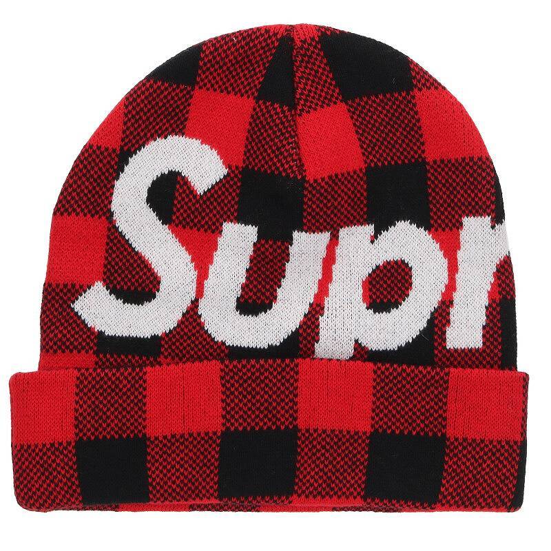 シュプリーム SUPREME Big Logo Beanie チェック柄ロゴビーニーキャップ 中古 BS99_画像1