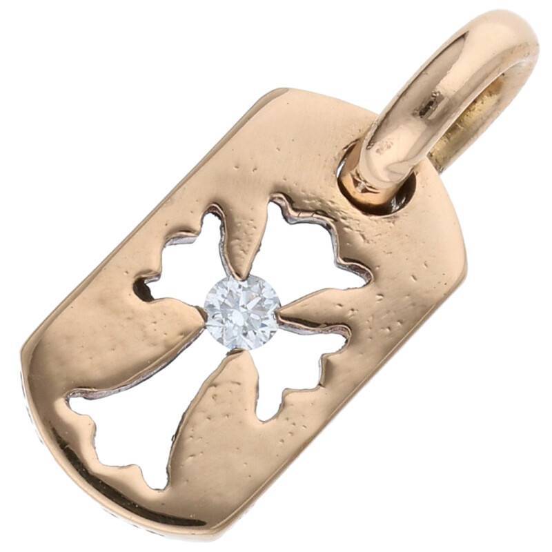 クロムハーツ Chrome Hearts 22K タイニーカットアウトクロスドッグタグ 1ダイヤ/チャーム/ゴールドネックレストップ 中古 OS06