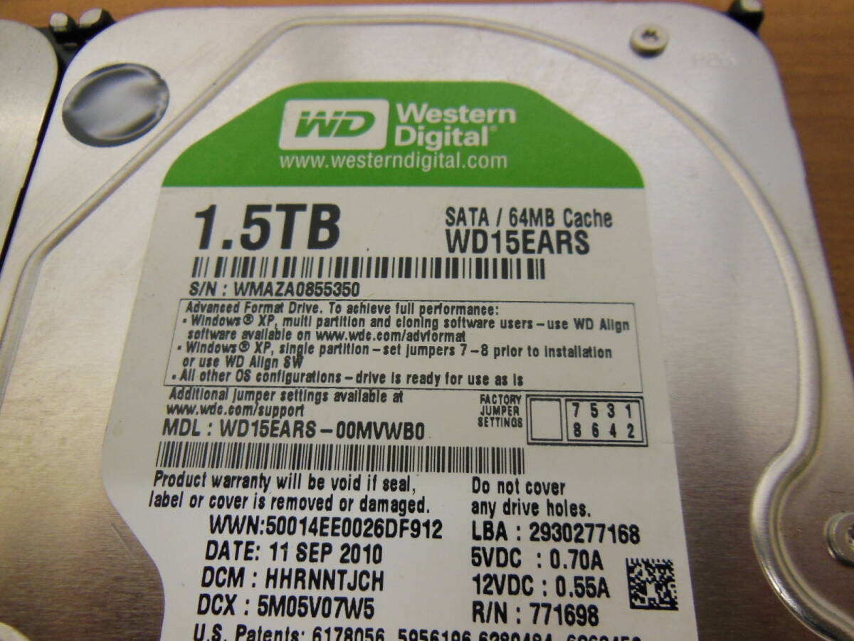 1円スタ 4TB/3TB/2TB/1.5TB HDD 4台セット WD/東芝 3.5インチ ジャンク品の画像5