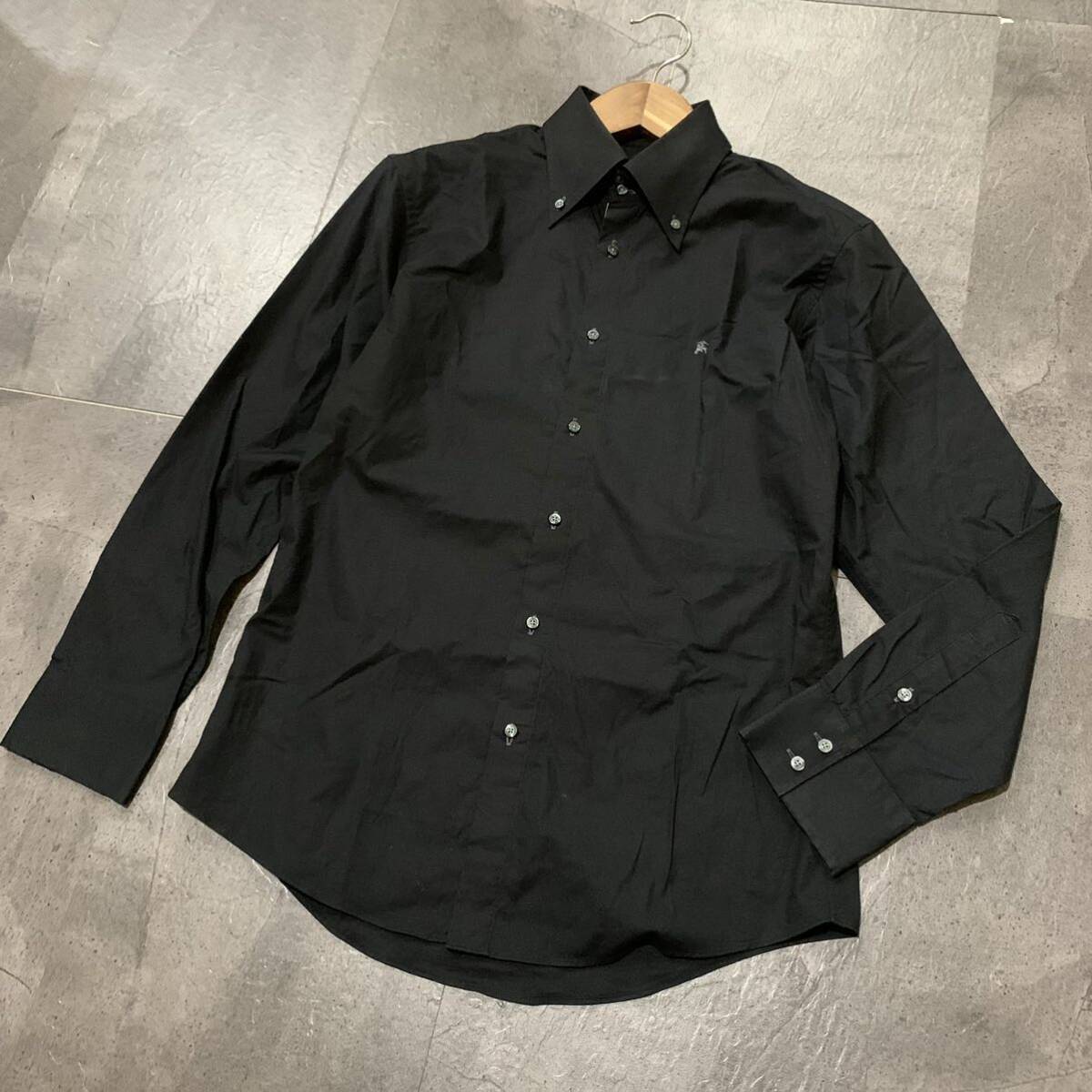 Z V refined design!! \' comfortable eminent \' BURBERRY BLACKLABEL Burberry Black Label button down long sleeve shirt size:3 men's BLK