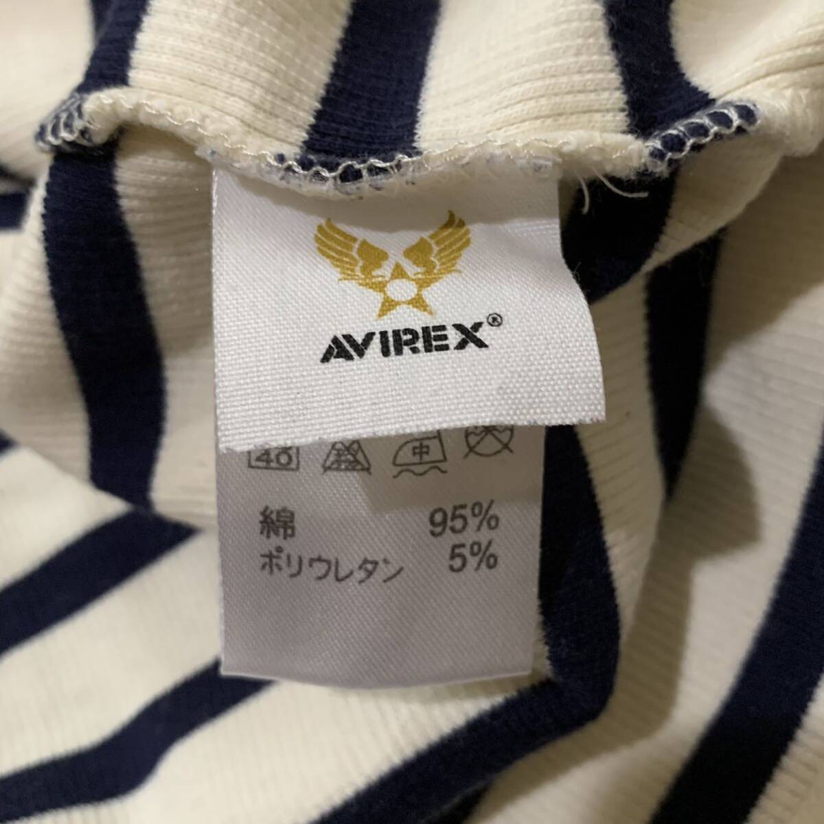 V ▼ 都会のカジュアルウェア '着心地抜群' AVIREX USA アビレックス ボーダー柄 ストレッチ 長袖 Tシャツ / カットソー size:M メンズ_画像7