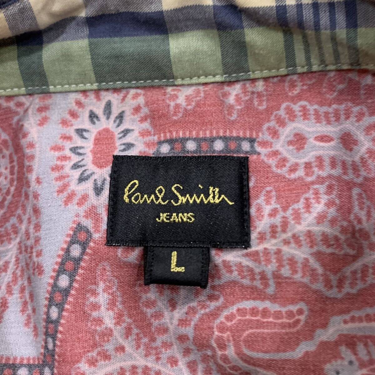 QQ ▼ 洗練されたデザイン!! '着心地抜群' Paul Smith Jeans ポールスミス ジーンズ チェック柄 グラデーション 半袖 ボタン シャツ size:Lの画像5