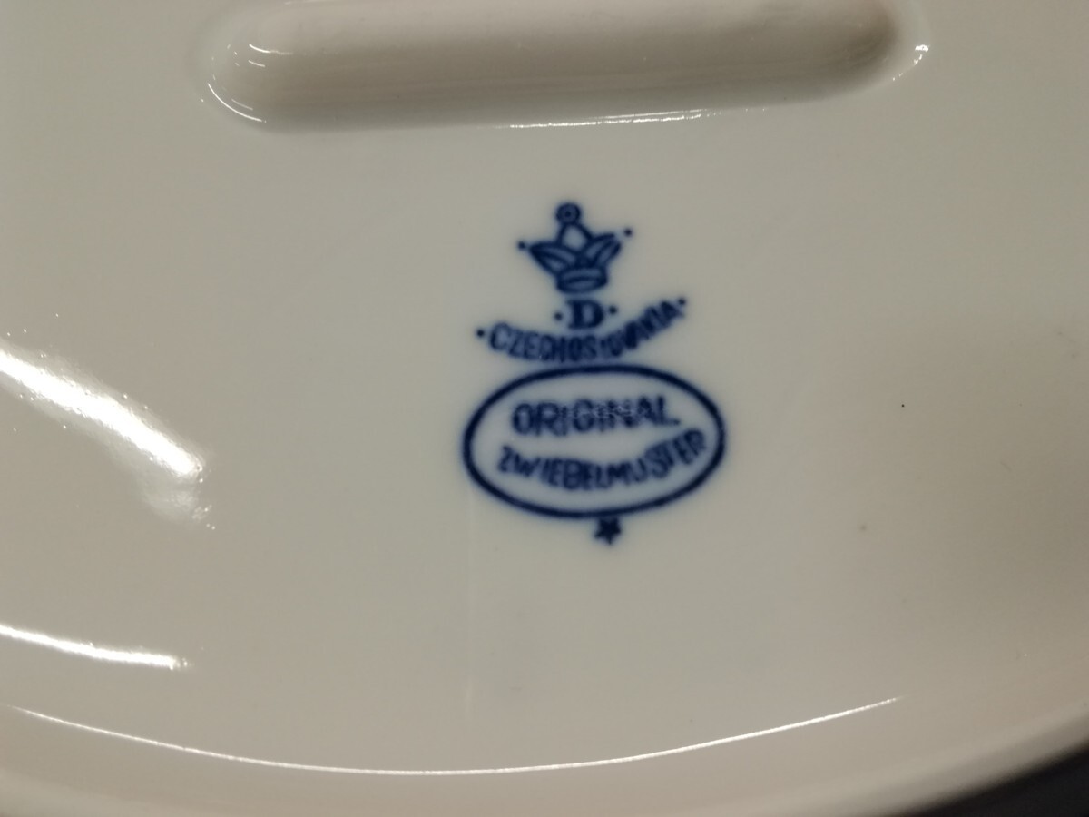 g_t U491 ☆cesky porcelan チェスキーポーセリン ORIGINAL KARLSBADER ZWIEBELMUSTER バスケット皿 楕円 洋食器 【長期保管品】_画像7