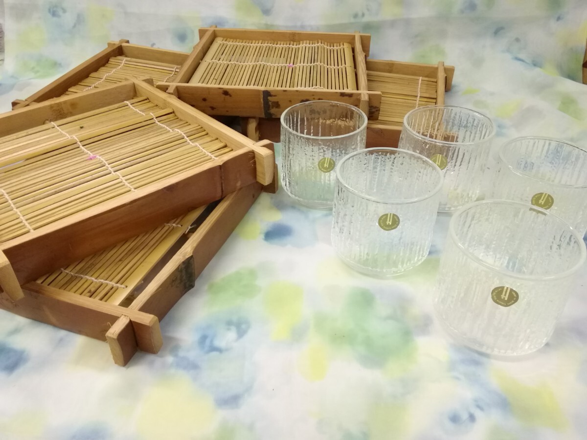 g_t U997 * soba basket steamer / soba sake cup (HOYA GLASS) 5 collection set * long-term storage therefore there is dirt [ unused long-term keeping goods ]