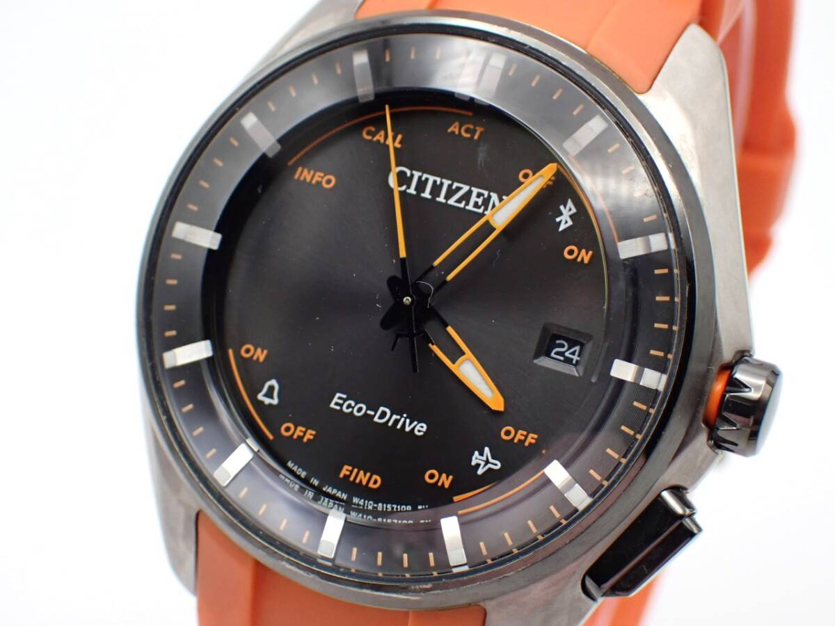 稼働品☆1円～☆CITIZEN シチズン ソーラー メンズ腕時計 Eco-Drive エコドライブ W410-S114179 電波ソーラー 黒文字盤 デイト/PO-N_画像1