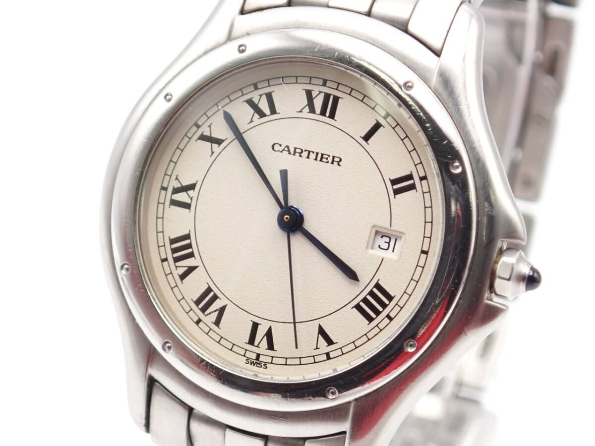 稼働品☆1円～☆Cartier カルティエ QZ メンズ腕時計 COUGAR クーガー 987904 デイト シルバーカラー/18419-150の画像1