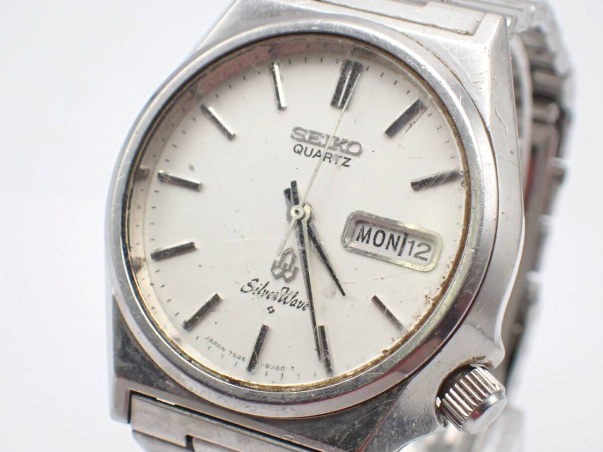 1円～☆SEIKO セイコー QZ メンズ腕時計 SILVER WAVE シルバーウェーブ 7546-8340 デイデイト 白文字盤 ラウンド/62692-4の画像1