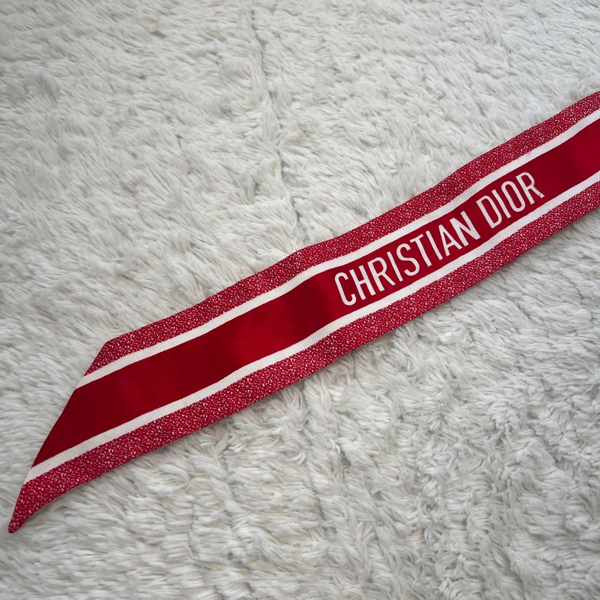 ChristianDior クリスチャンディオール ディオールスカーフ　ストール　ツイリースカーフ　花柄　赤