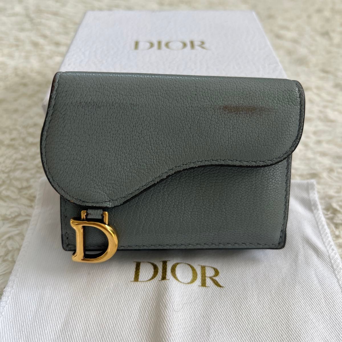 Christian Diorクリスチャンディオールディオールサドルロータスウォレット　三つ折り財布 D金具　ブルーグレー系
