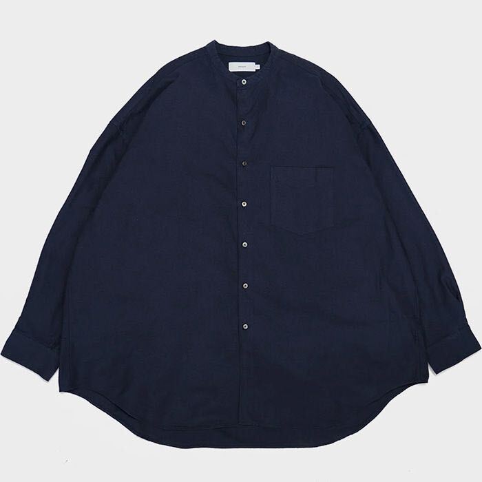 Graphpaper グラフペーパー Oxford Oversized Band Collar Shirt オックスフォード バンドカラーシャツ NAVY格安で_画像1