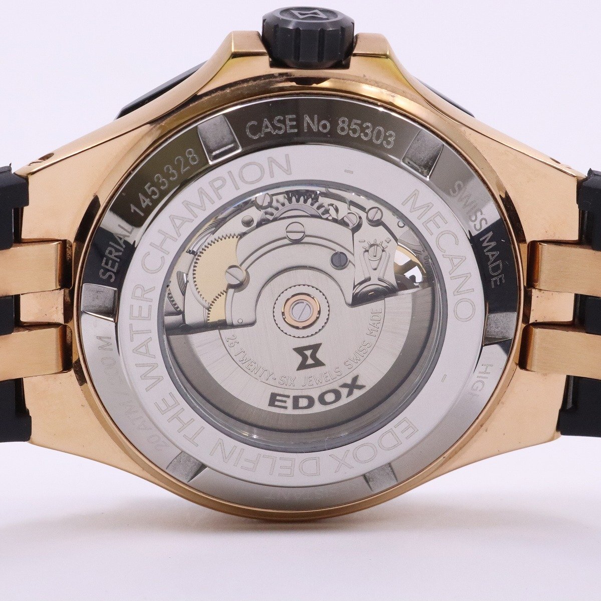 EDOX エドックス デルフィン メカノ 自動巻き メンズ 腕時計 PGメッキ×ブラック スケルトン 85303-357RN-NRN【いおき質店】_画像9