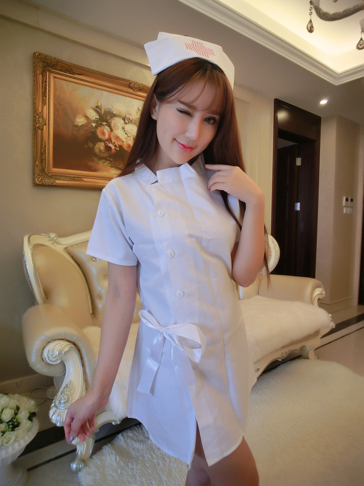 * free shipping * nurse clothes white sexy Ran Jerry white nursing .[ One-piece * hat * T-back 3 point set ] uniform Night wear costume play clothes 