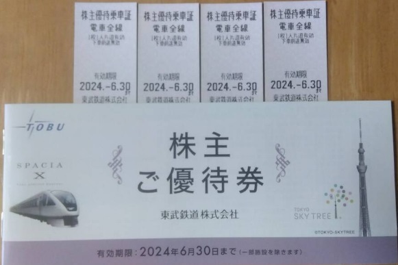 東武鉄道　株主優待乗車券　4枚（＋株主優待券おまけ）　送料無料_画像1