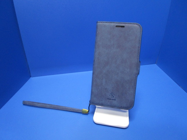 送料無料【訳あり・未使用品】iPhone11(6.1インチ)手帳型 ケース ブルー SIMPLE SUEDE■ストラップ付 スタンド機能 カードポケット有り
