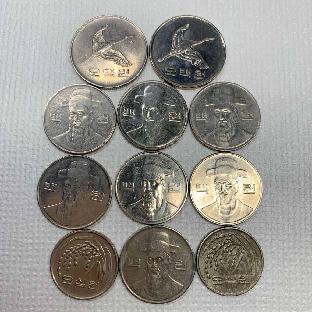 韓国硬貨　コイン　硬貨　500ウォン　100ウォン　50ウォン　韓国紙幣　海外コイン　外国銀貨　11枚まとめて_画像2
